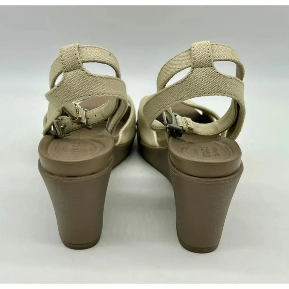 Crocs Leigh II Cross Strap Ankle Wedge Sandals Womens Size 10 Beige Shoes 204950 - Picture 7 of 12